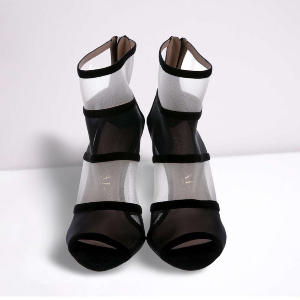Aperlai Black Mesh 'Margaux' Sandals Heels - Picture 3 of 4